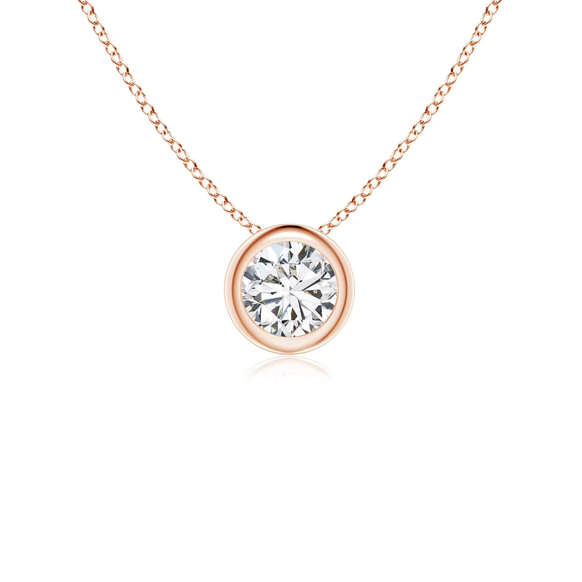 14K Rose Gold Diamond Solitaire Pendant Necklace B858810