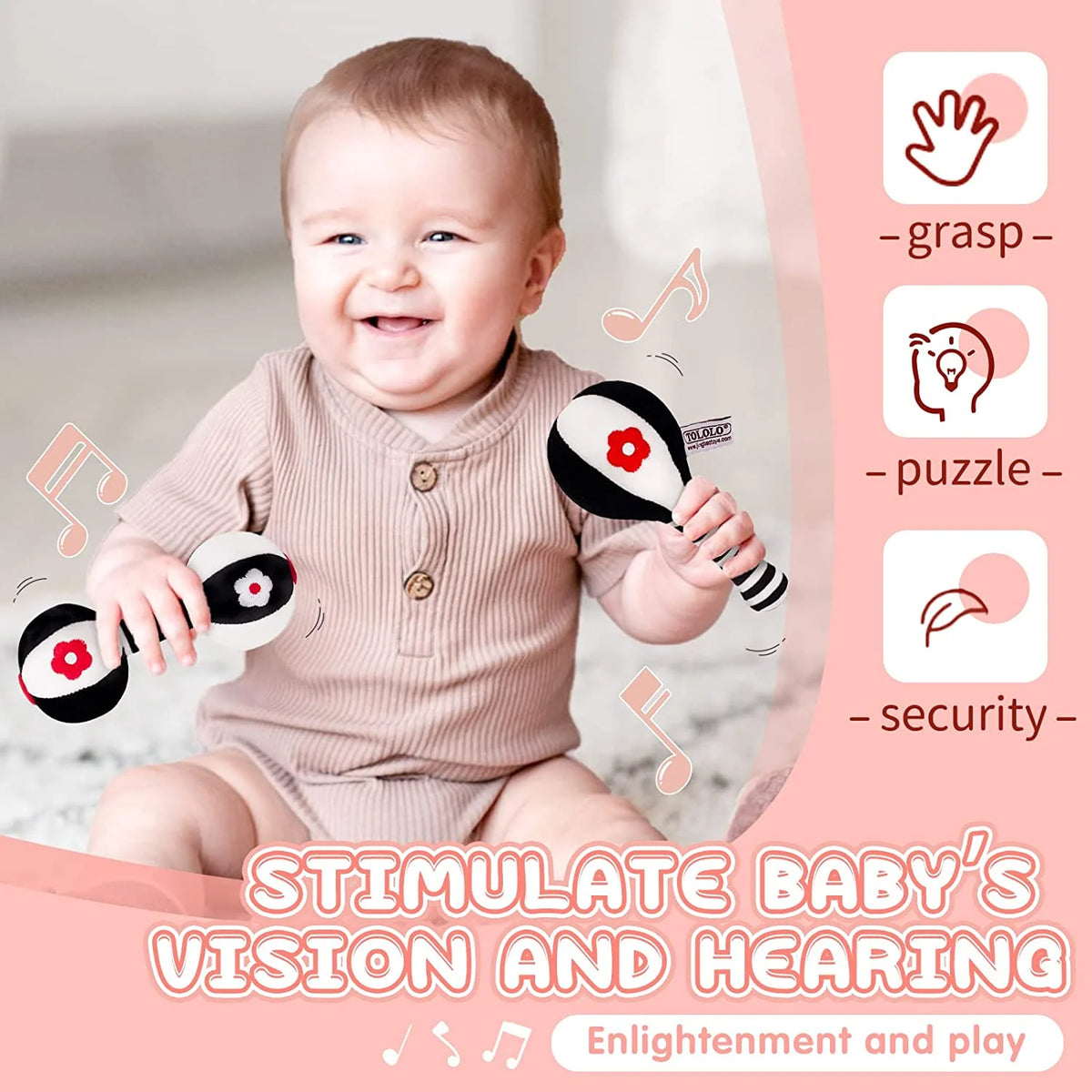 2PCS Soft Rattles for Baby, Baby Toys 0-6 Months, Car Seat Toys for Infants U982