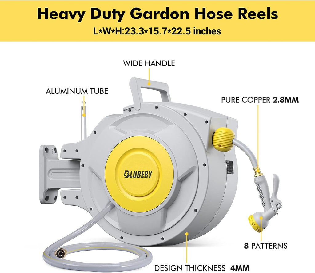 Retractable Garden Hose Reel with 8 Pattern Spray Nozzle X59058