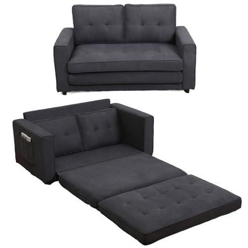 Dark Grey 3 in 1 Upholstered Convertible Futon Sofa Bed with Side Pockets T180