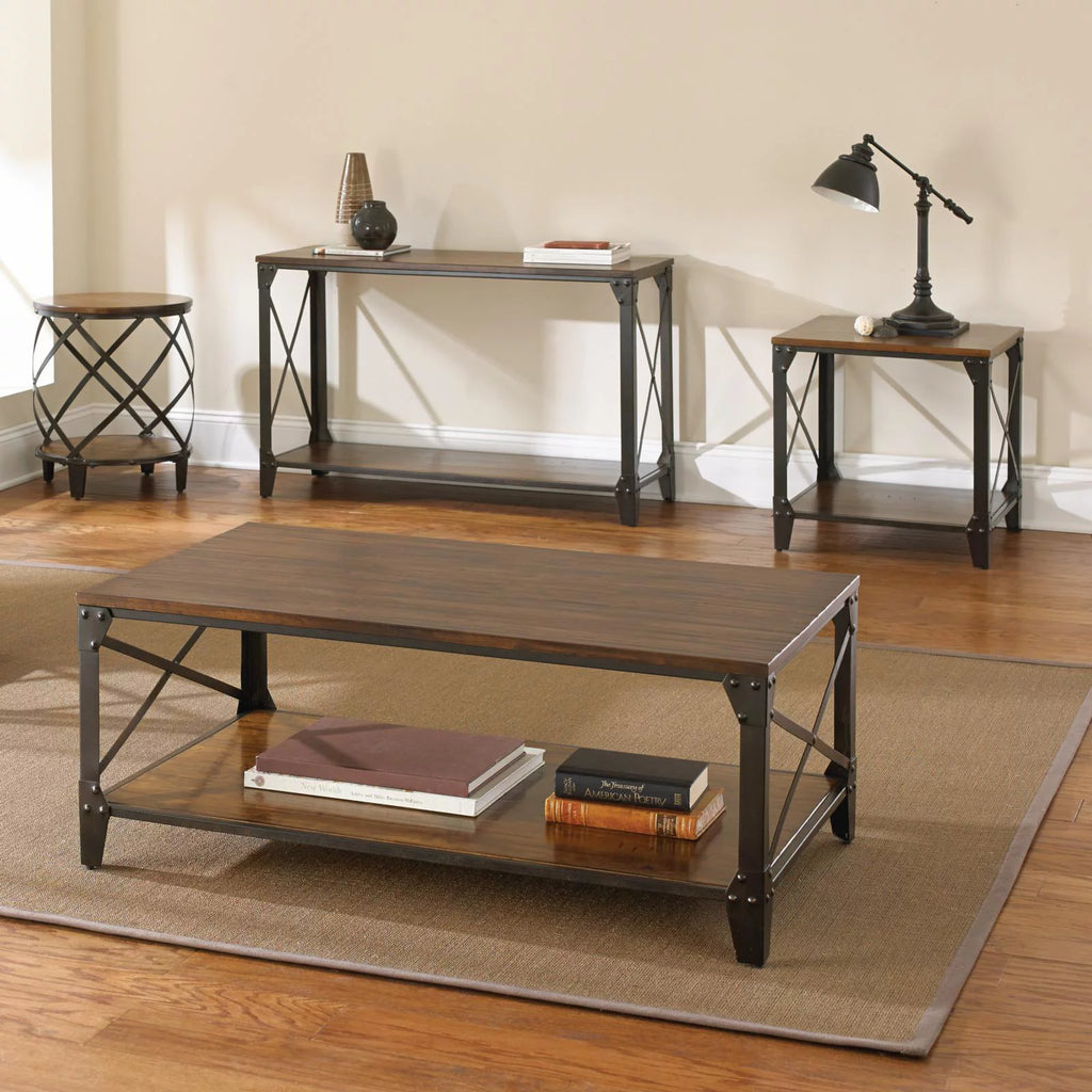 Square End Table Distressed Tobacco Brown Metal Frame D74426