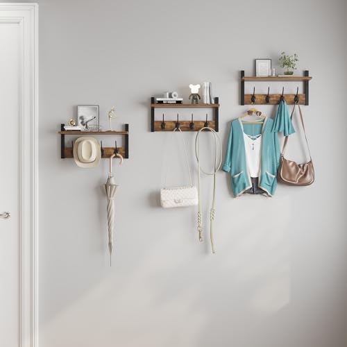 Rustic Brown Wood Coat Rack with 16 Hooks, Set of 4 H2836