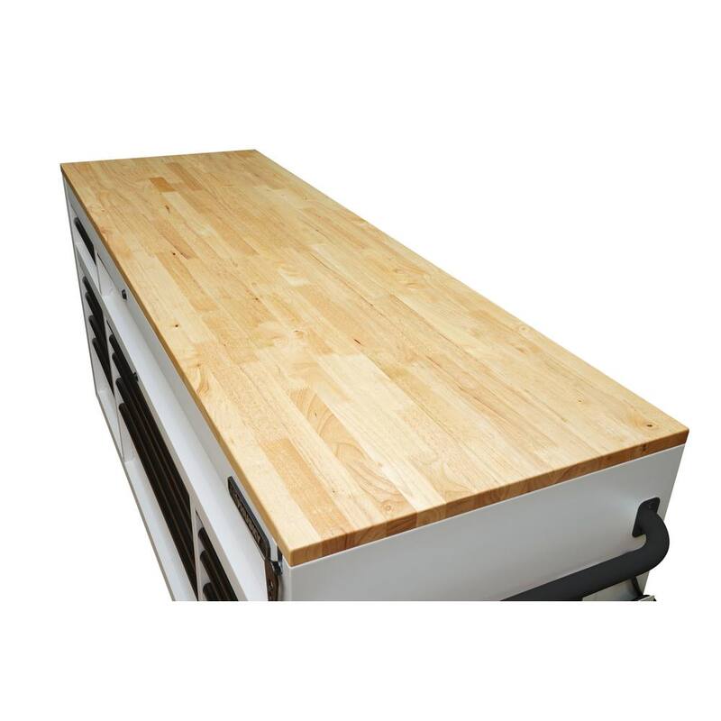 72 in. Heavy Duty Matte White Mobile Workbench Cabinet with Wood Top G229