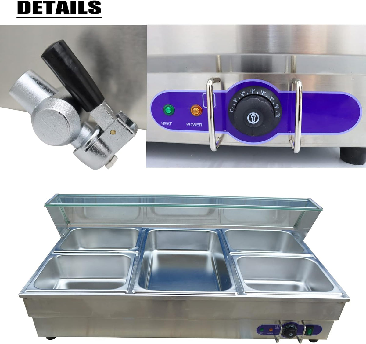5-Pot Commercial Buffet Food Warmer with Glass Shield G408