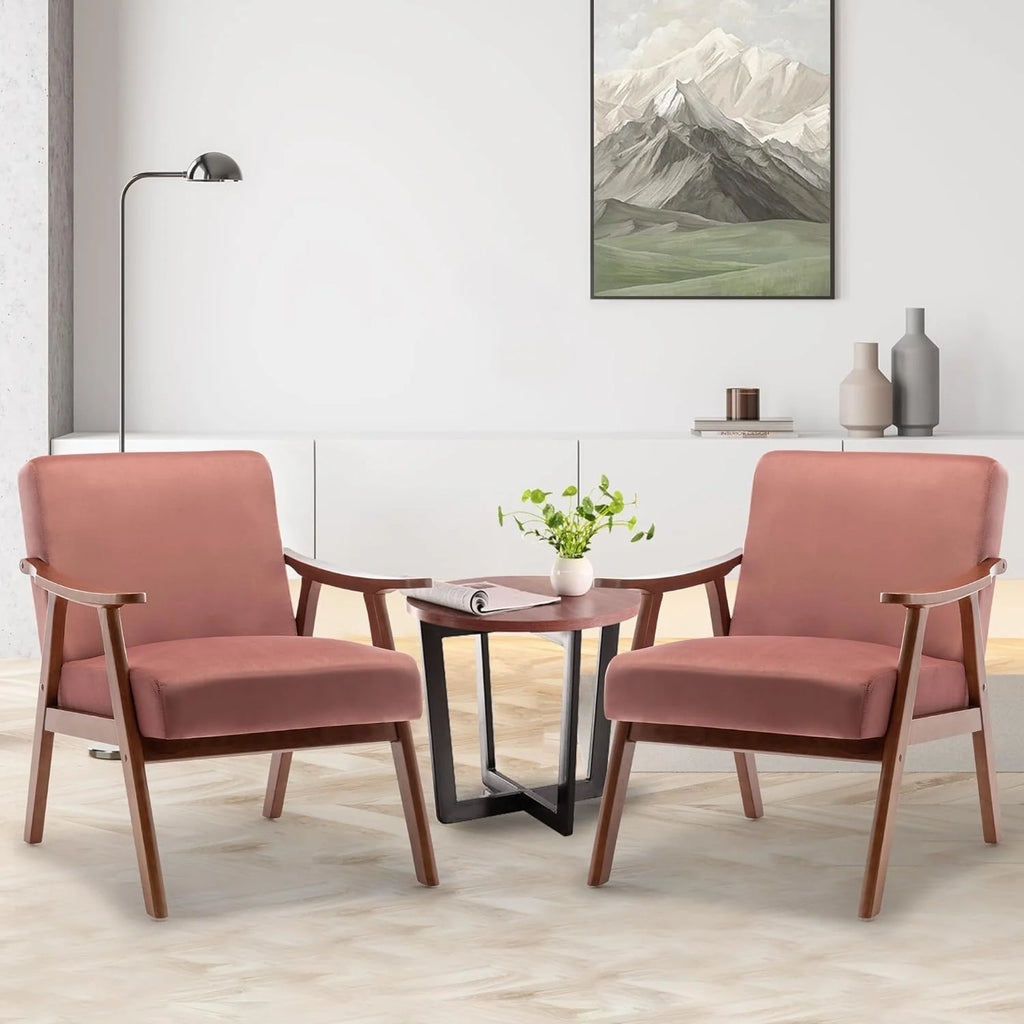 Mid-Century Modern Velvet Accent Chair with Solid Wood Frame W535