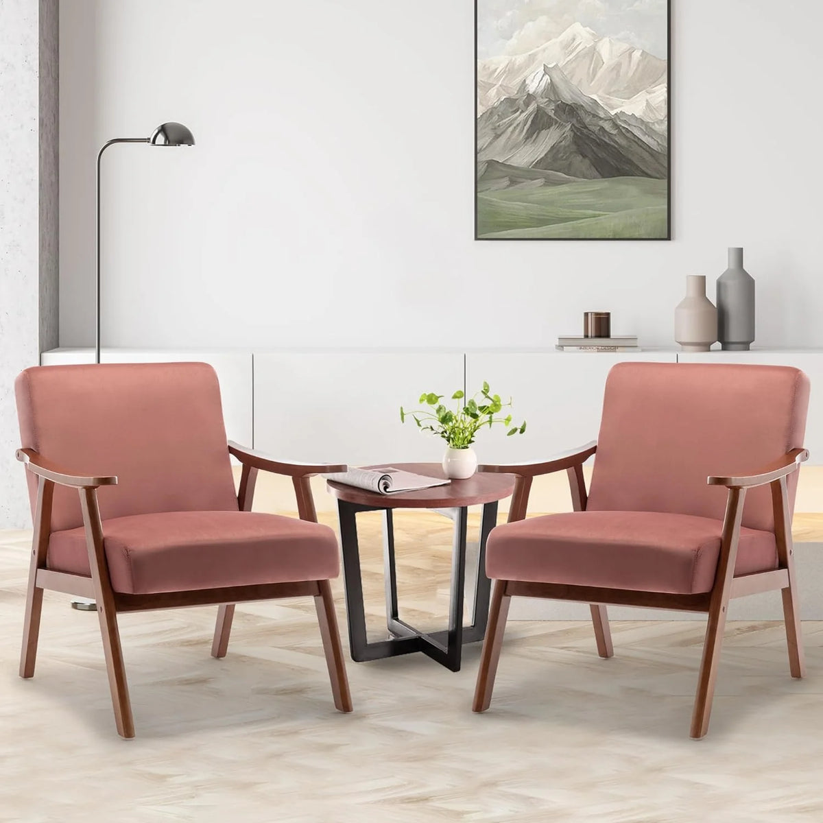 Mid-Century Modern Velvet Accent Chair with Solid Wood Frame W535