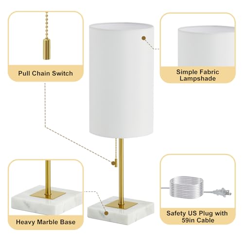 Desk Lamp & Table Lamp Set of 2, Marble Base, Fabric Shade, Gold I730100