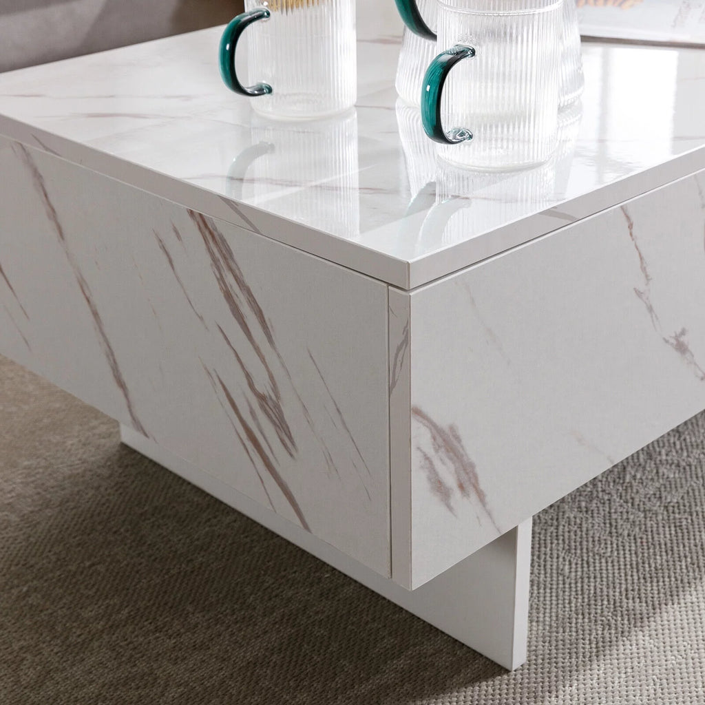 High Gloss White Marble Rectangle Coffee Table V9477
