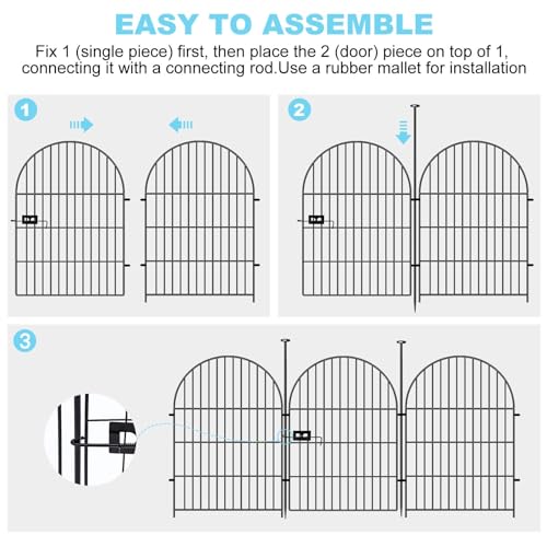 36 in x 17.5 Ft 8 Panels Arched Rustproof Metal Garden Fence O34096