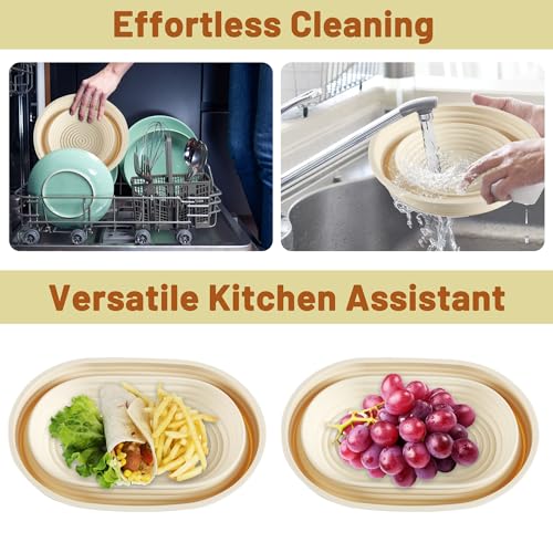 9.5 Inch Round & 10.5 Inch Oval Foldable Sourdough Bread Proofing Basket with Linen Liner Y804