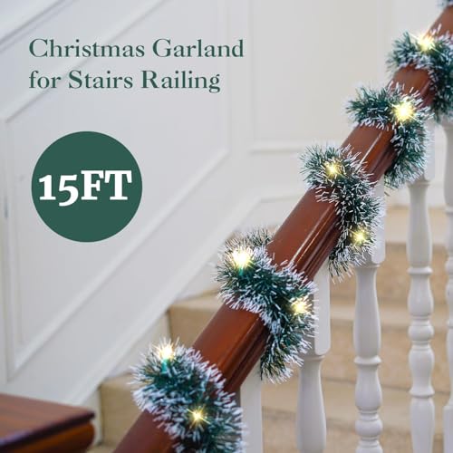 15FT Lighted Artificial Christmas Garland with Lights 2 Pack U6218