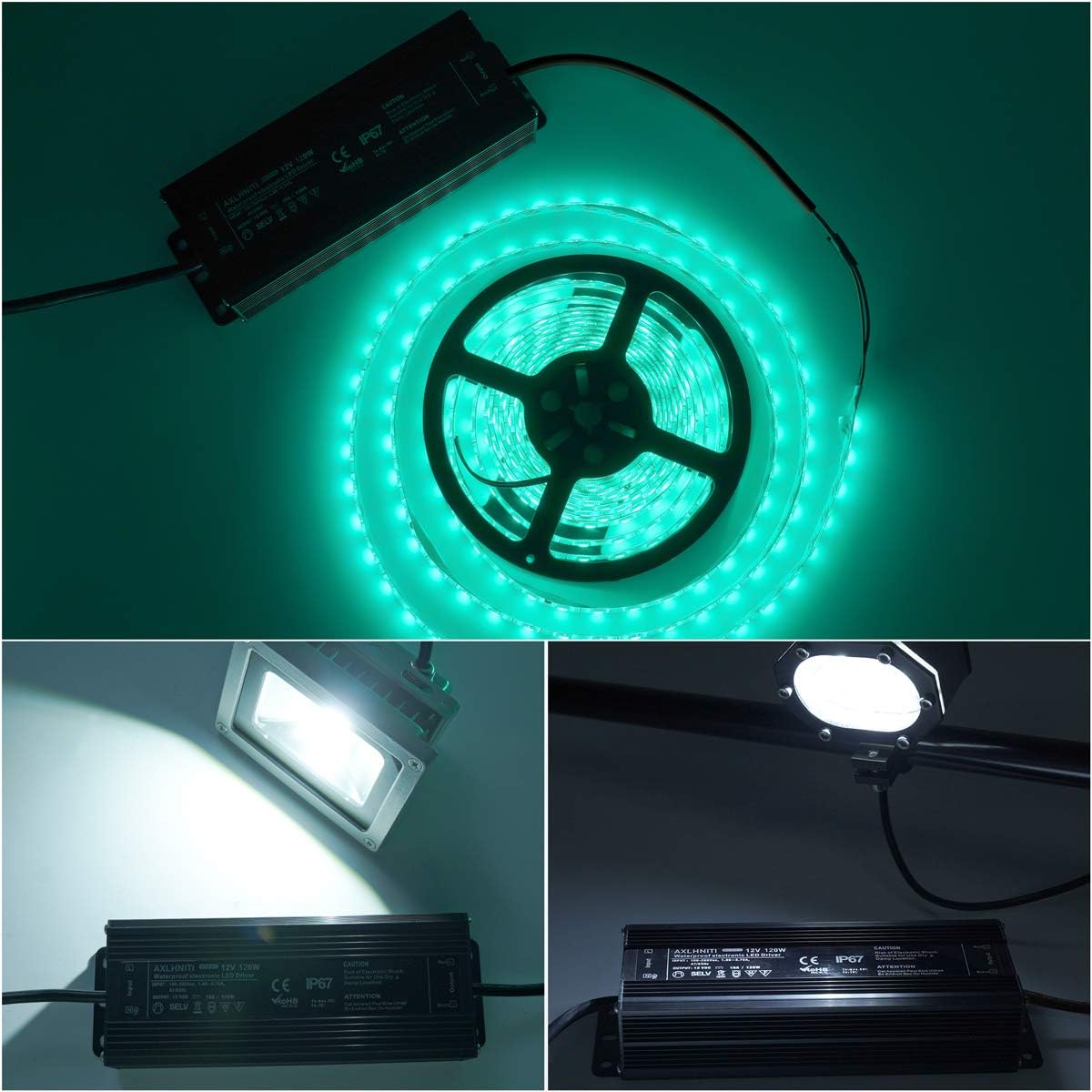 LED Driver 120W 12V DC Waterproof IP67 LED Power Supply with 3-Prong Plug 3.3 Feet Cable G72651