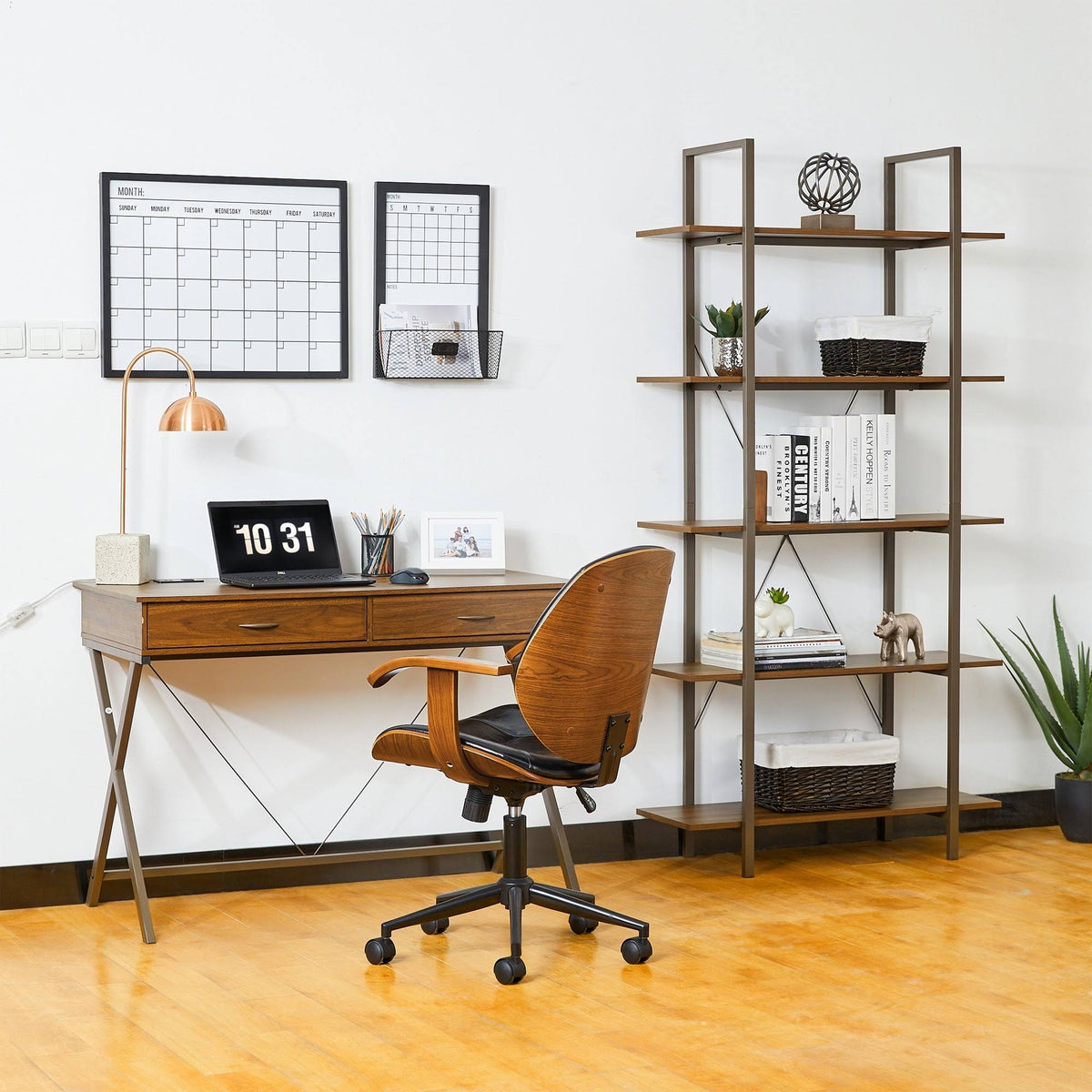 Black Wood/Metal 5-Tier Bookcases & Shelves Z171026