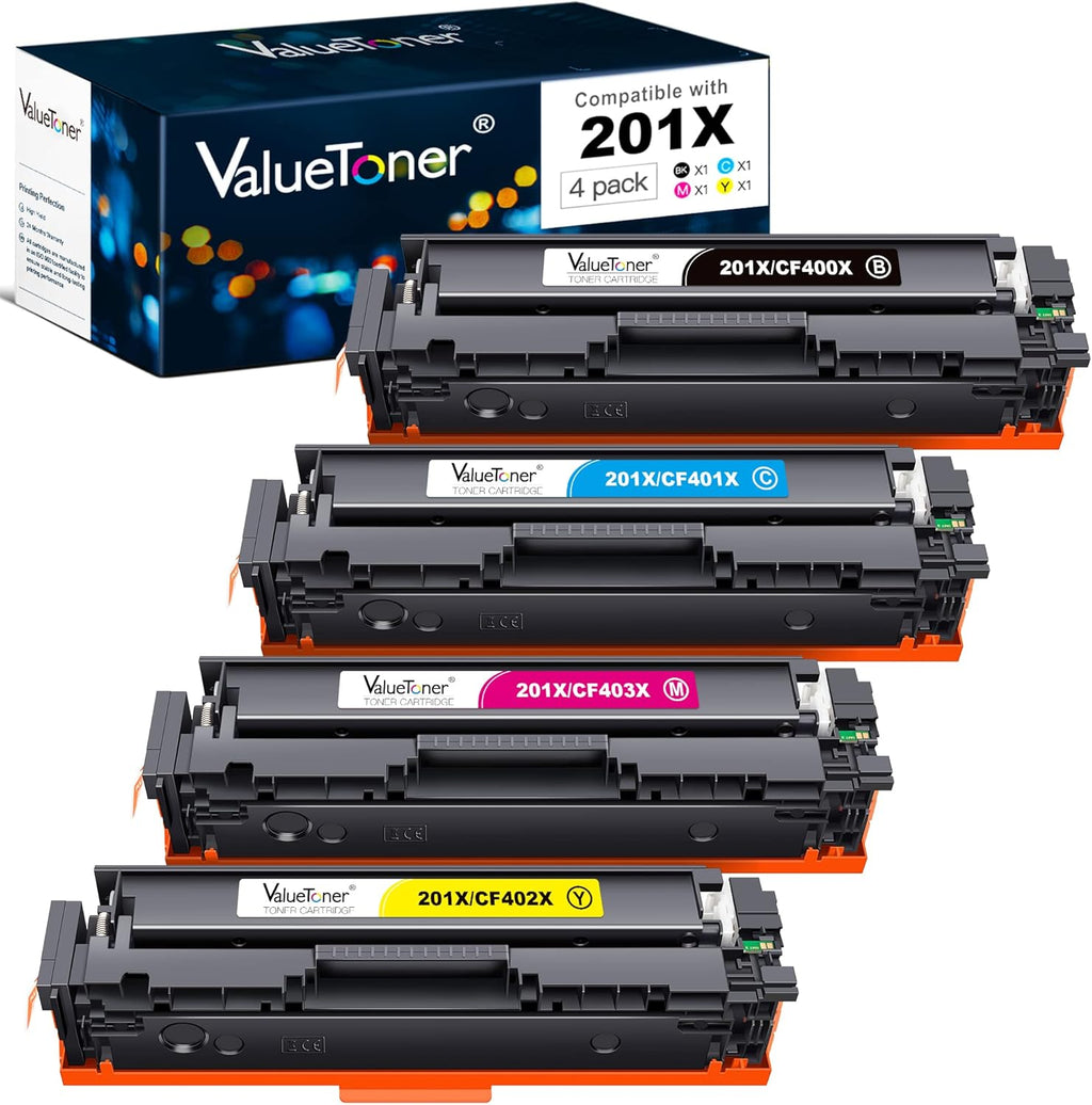 4 Pack Compatible Toner Cartridge for HP 201X 201A CF400X CF401X CF402X CF403X CF400A F175353