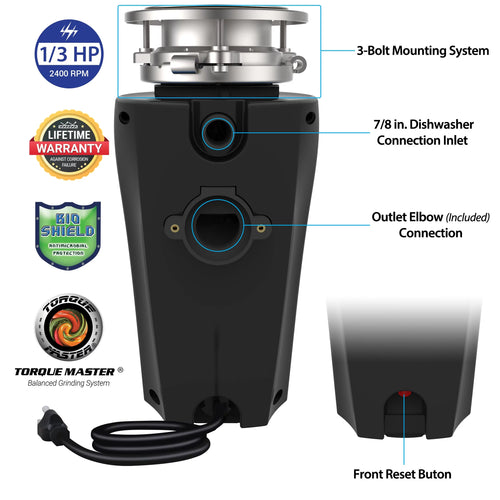 1/3 HP Continuous Feed Garbage Disposal J344