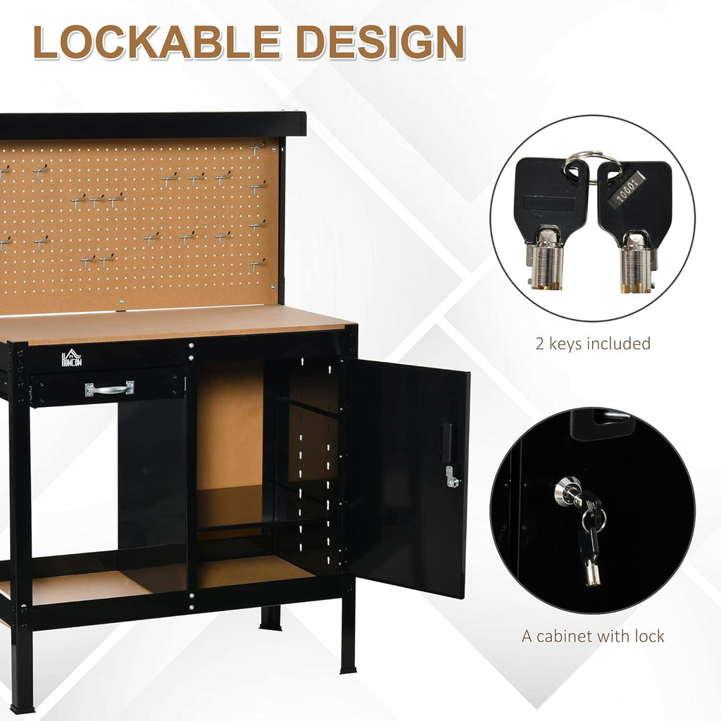 Multipurpose Workbench with Slide Drawer, Peg Board, Storage Cabinet G951733