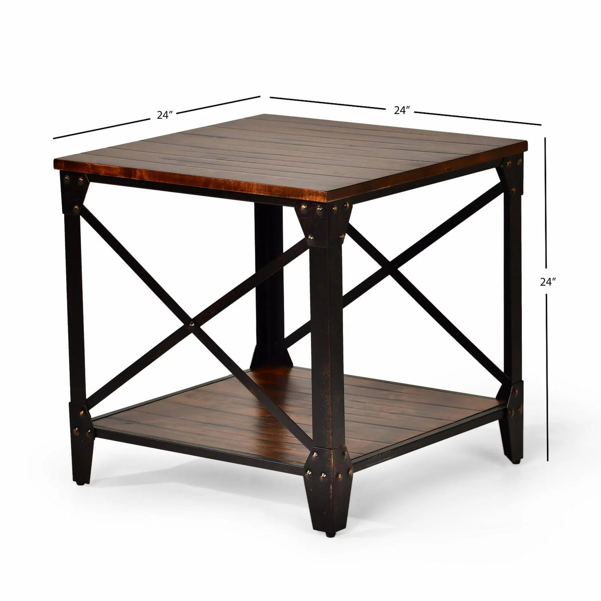 Square End Table Distressed Tobacco Brown Metal Frame D74426