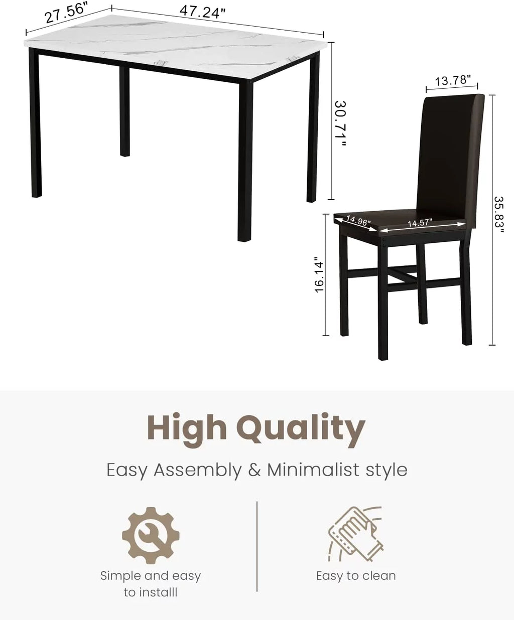 Dining Table Set for 4 with 4 PU Leather Chairs C16955