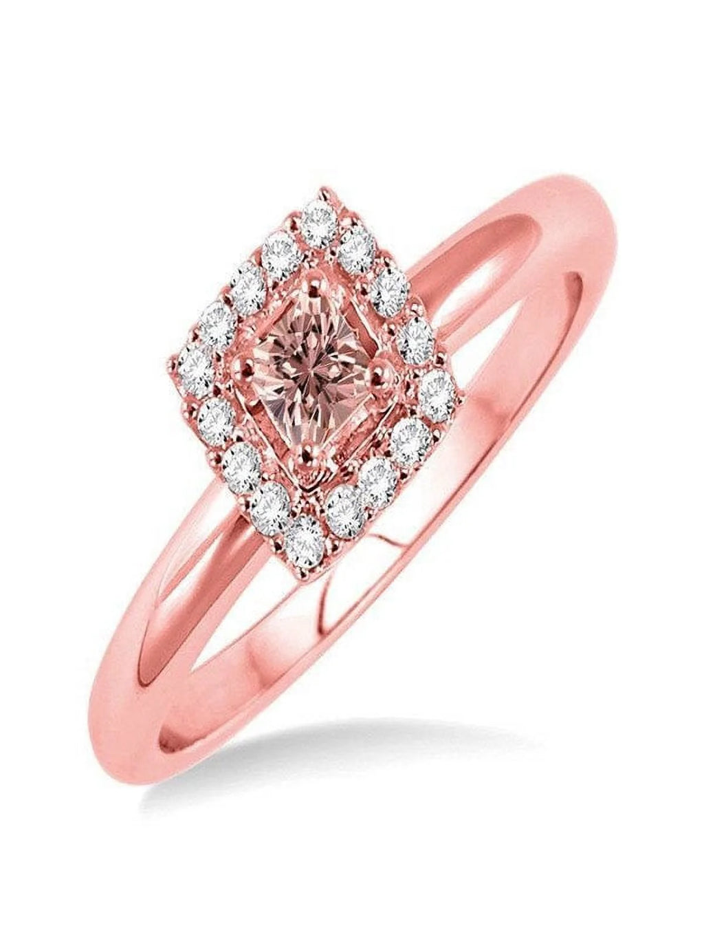 14k Rose Gold Morganite and Diamond Halo Engagement Ring G5141