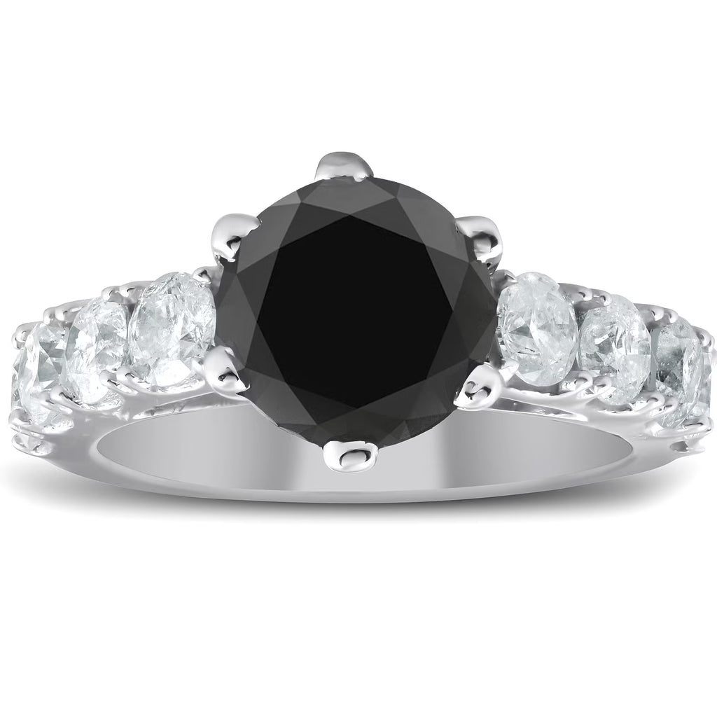 4 1/2 Carat Black & White Diamond Engagement Ring 14K White Gold L1999