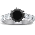 4 1/2 Carat Black & White Diamond Engagement Ring 14K White Gold L1999