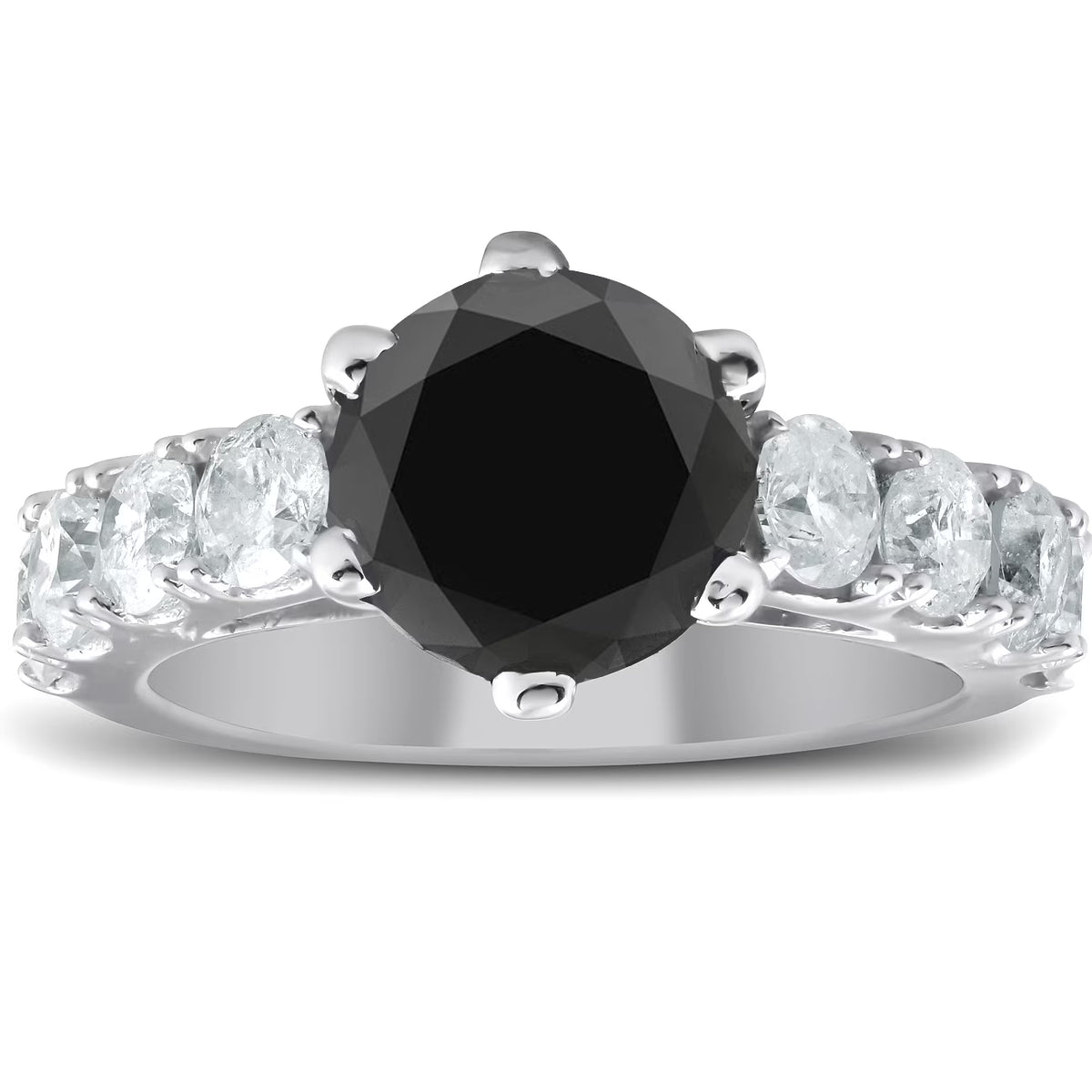 4 1/2 Carat Black & White Diamond Engagement Ring 14K White Gold L1999