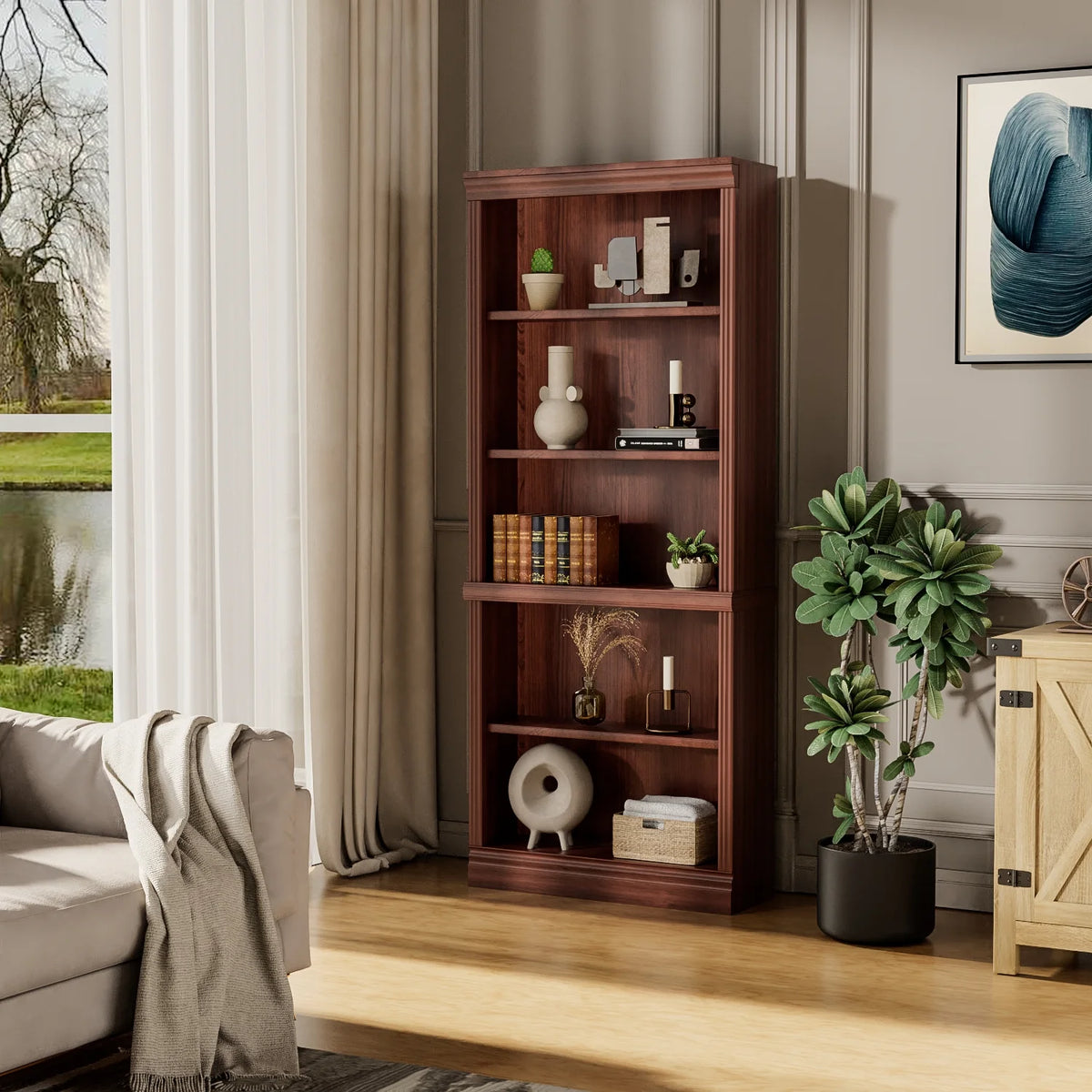 5-Shelf Wooden Corner Bookcase L413888