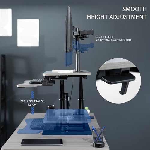 White 32 inch Height Adjustable Standing Desk Converter with Dual Monitor Stand B243