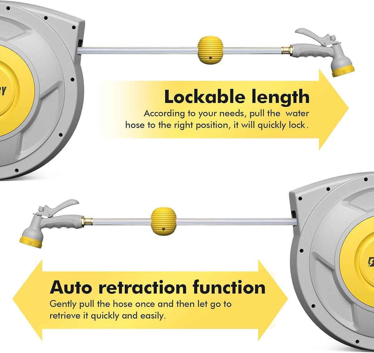 Retractable Garden Hose Reel with 8 Pattern Spray Nozzle X59058