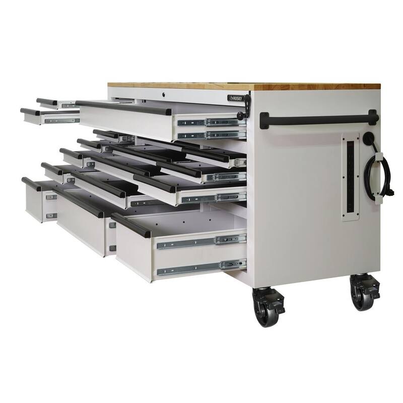 72 in. Heavy Duty Matte White Mobile Workbench Cabinet with Wood Top G229