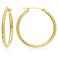 14K Yellow Gold Round Hoop Earrings with Diamond-Cut Engraving, 25mm U28802
