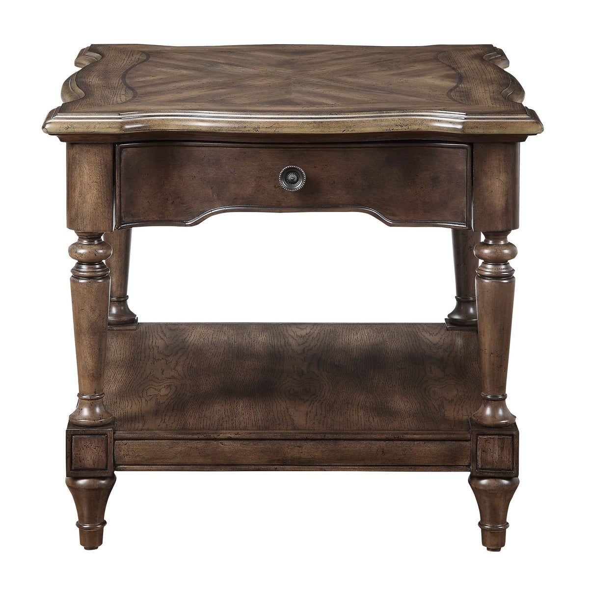 Brown 1 Drawer End Table with Open Bottom Shelf and Turned Feet G12698