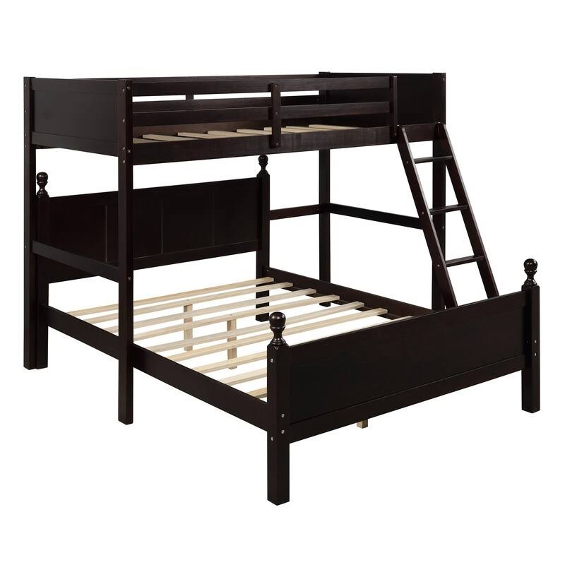 Espresso Pine Wood Twin Over Full Loft Bed with Cabinet P7743
