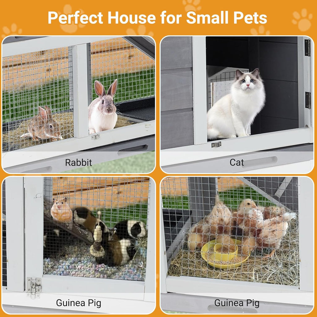 62" Wooden Waterproof Bunny Hutch Rabbit Cage Guinea Pig Coop with Stairs and Cleaning Tray V822