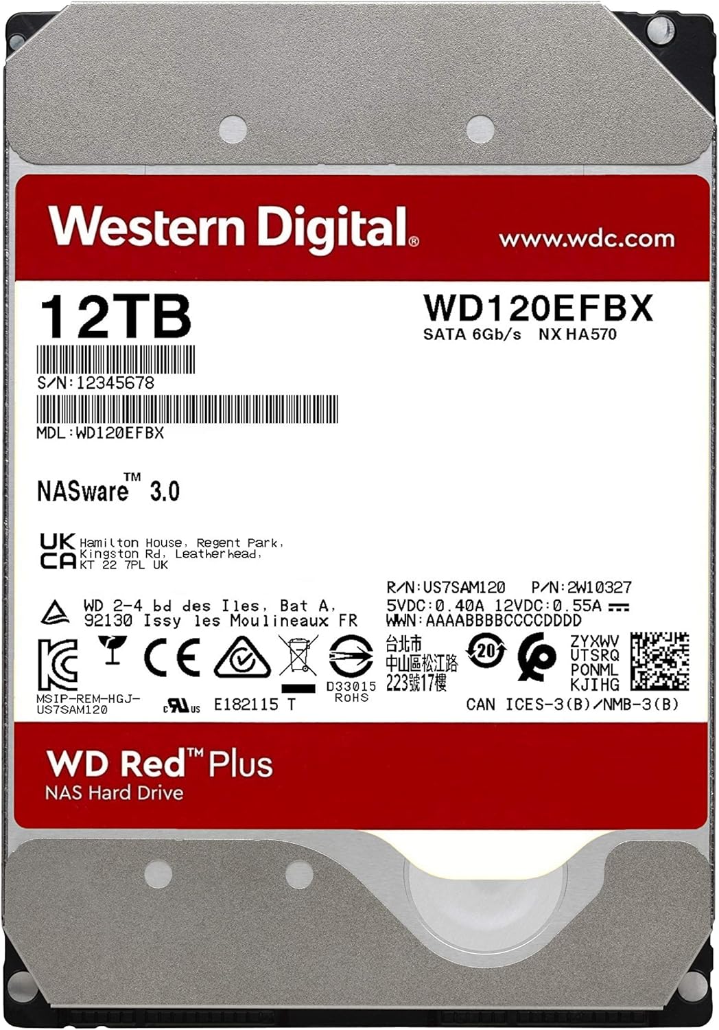 12TB NAS Internal Hard Drive HDD - 7200 RPM, SATA 6 GB/s, CMR, 512 MB Cache, 3.5 K550
