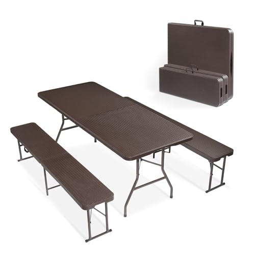 White 6 Feet 3-Piece Folding Picnic Table Set with 2 Benches D3977