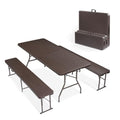 White 6 Feet 3-Piece Folding Picnic Table Set with 2 Benches D3977