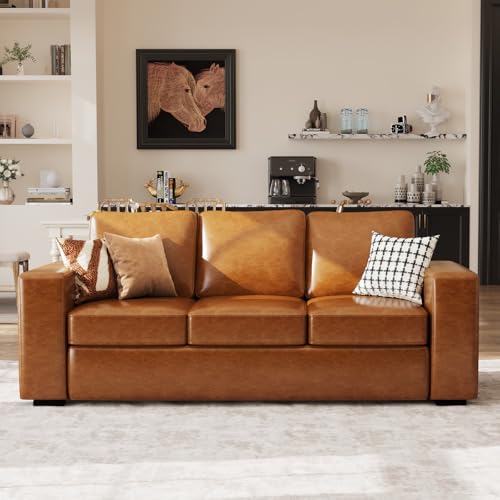 Brown Faux Leather 3 Seater Sofa Set of 2 I1518