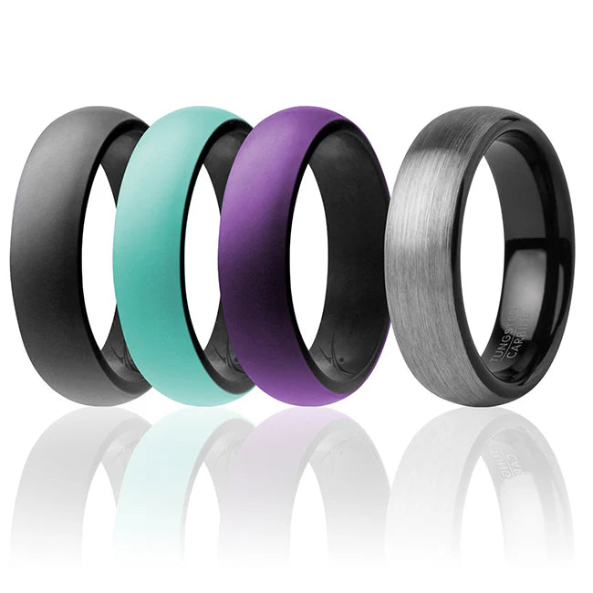 Turquoise Silicone Twin Brushed 6mm Ring Set O22115