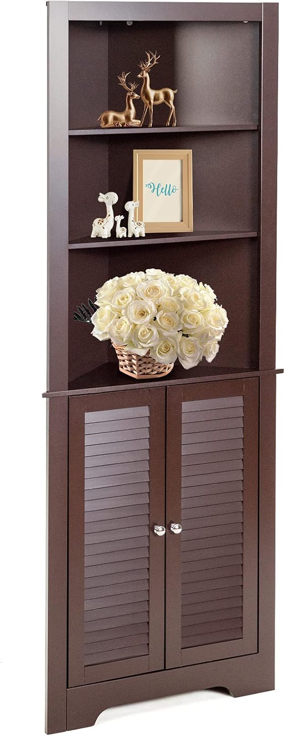 White Bathroom Corner Storage Cabinet with 3 Open Shelves O76822