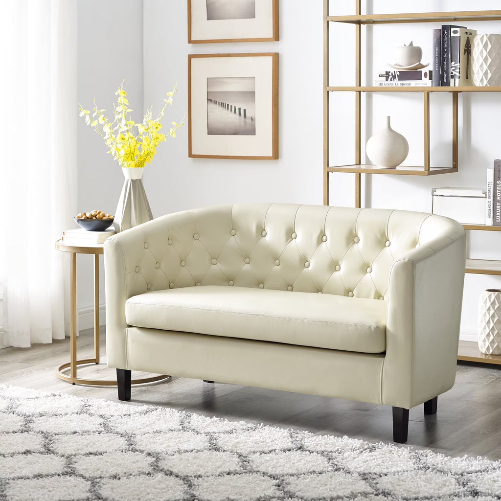 Cream Faux Leather Barrel Loveseat Y850