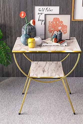 White Marble Nightstand with Gold Metal Legs Y897