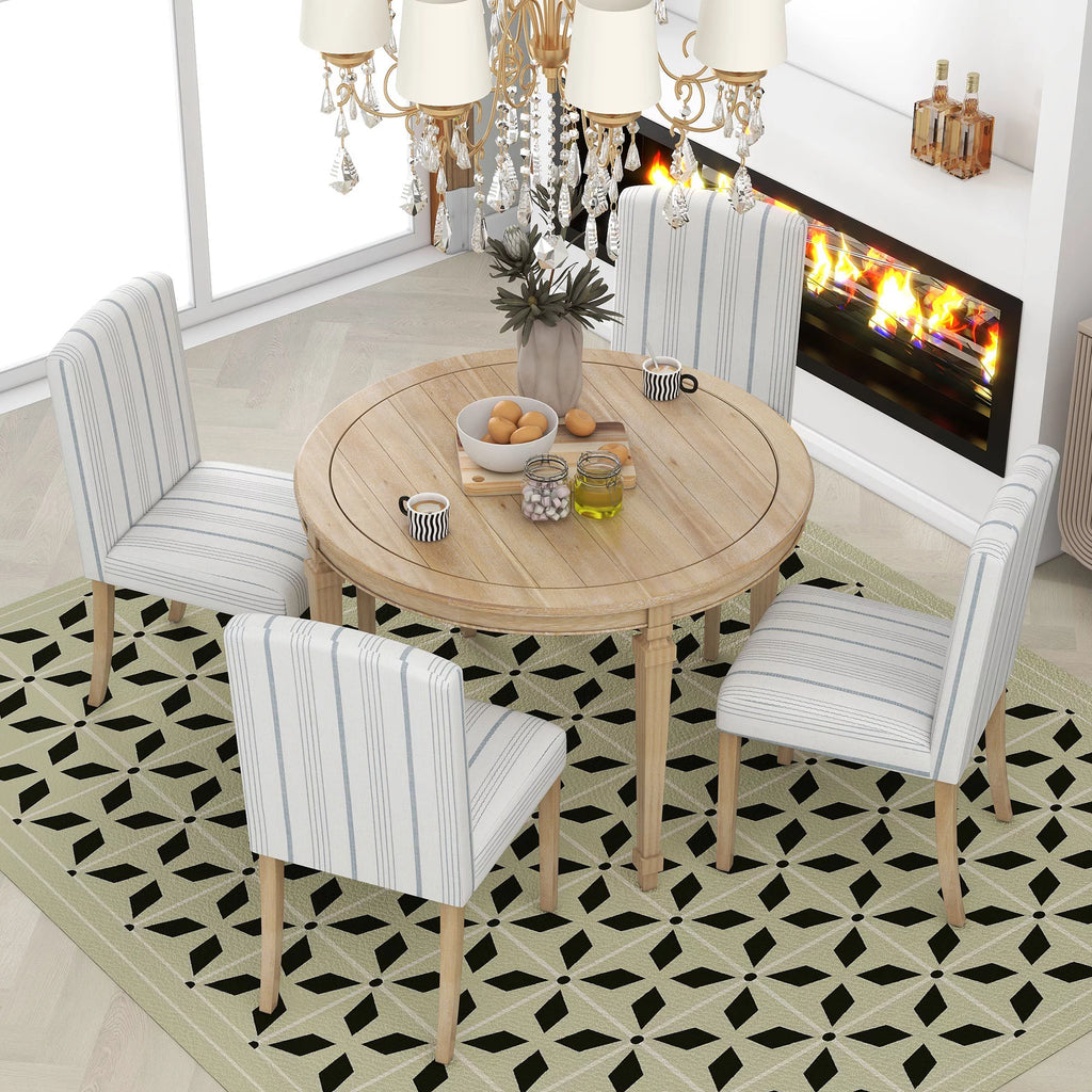 Round Dining Table Set for 4, 5-Piece Solid Wood V20389