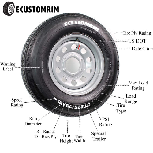 2-Pack Trailer Tire Rim 480-12 4.80-12 LRC 4Lug White Spoke Wheel Q4022