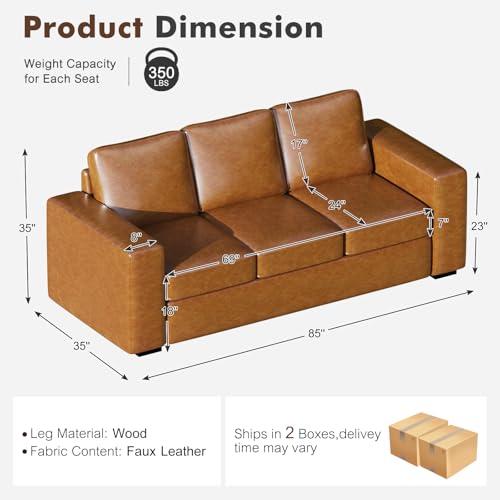 Brown Faux Leather 3 Seater Sofa Set of 2 I1518