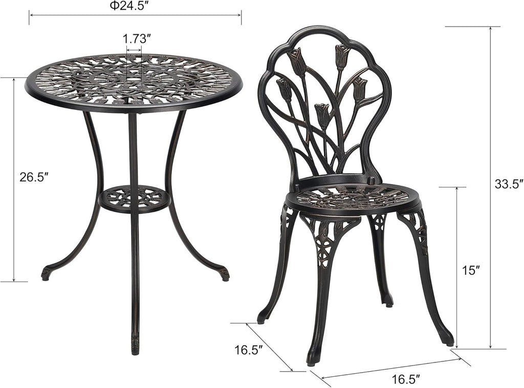 3-Piece Cast Aluminum Patio Bistro Set with Rust-Resistant Table and 2 Chairs K537045
