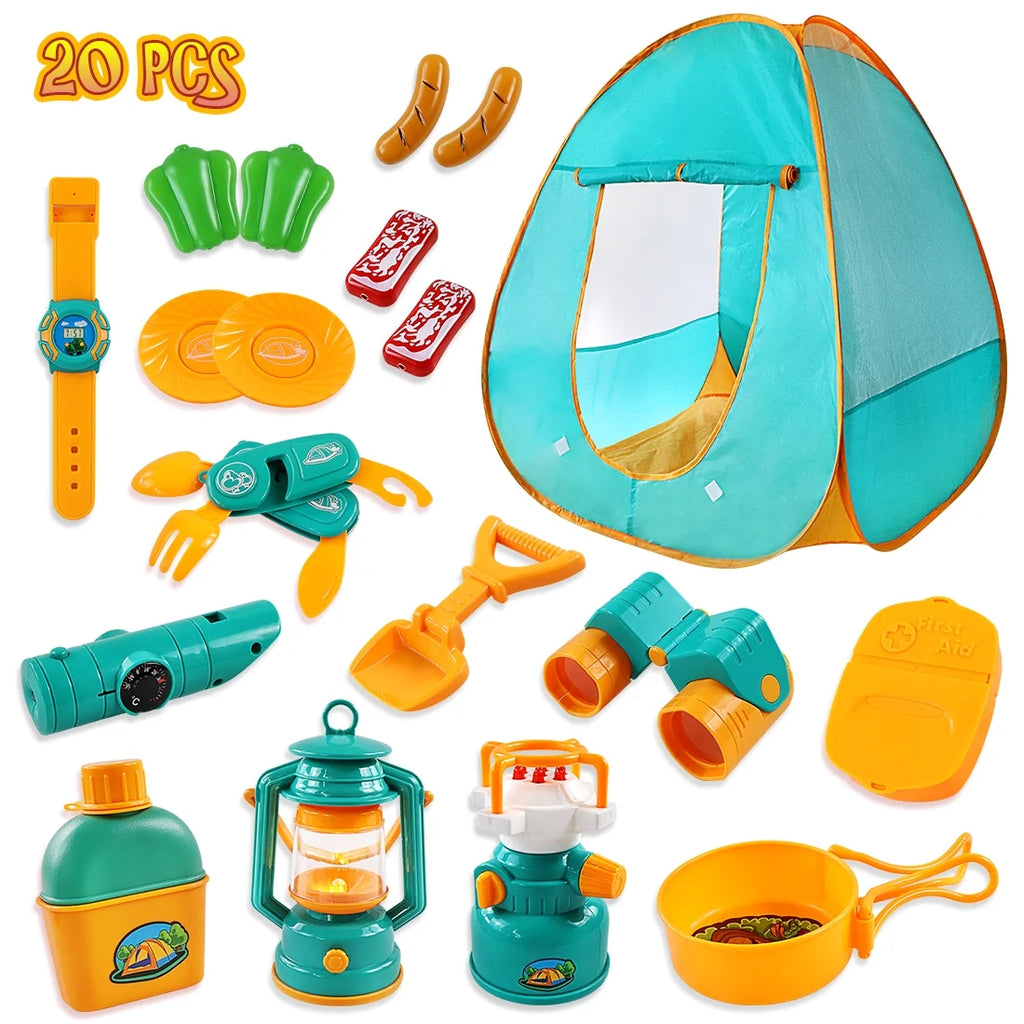 Kids Camping Play Tent Gear Set with Pretend Equipment Tool Toys M2911