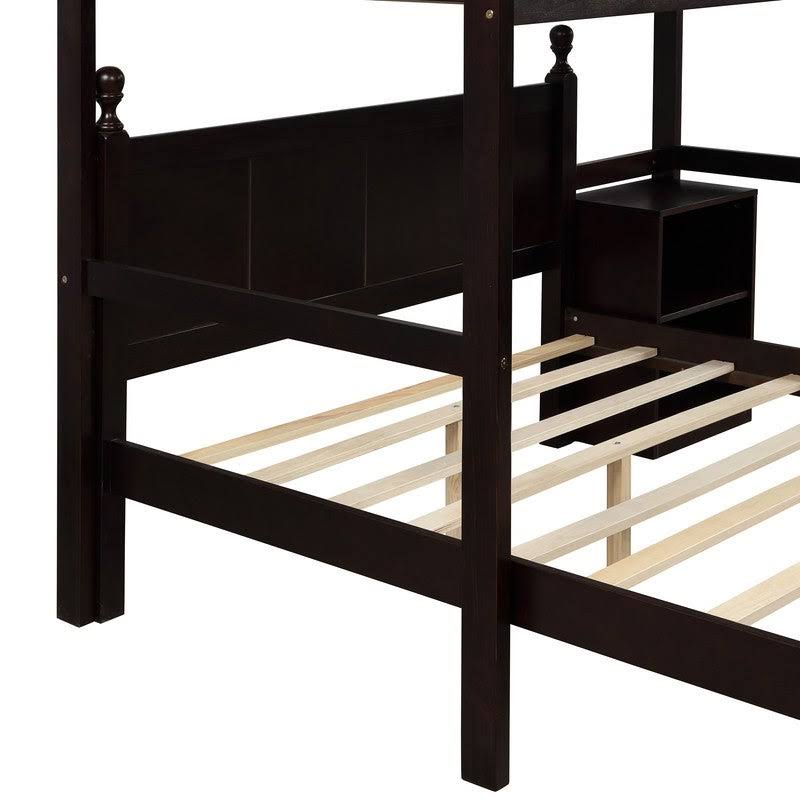 Espresso Pine Wood Twin Over Full Loft Bed with Cabinet P7743