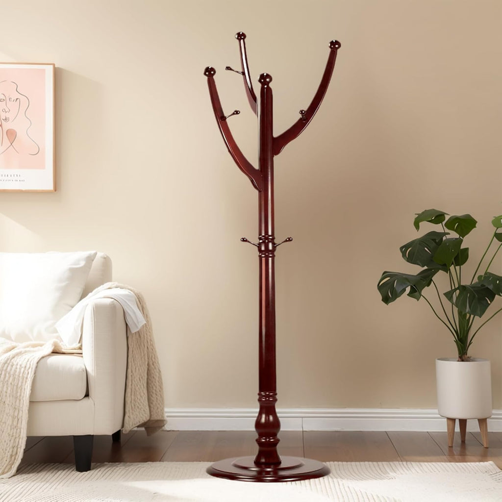 Freestanding Wood Coat Rack with 11 Hooks J93574