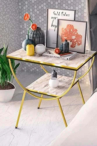 White Marble Nightstand with Gold Metal Legs Y897